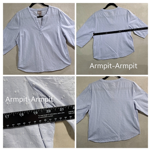 Chico's 2 (US:L) Women Cotton 3/4 Sleeve Pullover VNeck Eyelash Dot Blouse Tunic - Picture 4 of 10